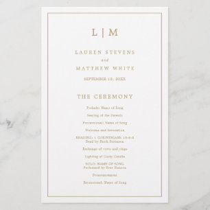 Prospectus 14 Cm X 21,6 Cm Programme de mariage simple monogrammé or à petit
