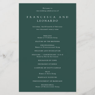 Prospectus 14 Cm X 21,6 Cm Programme de mariage simple vert émeraude classiqu