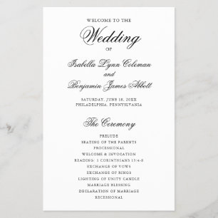 Prospectus 14 Cm X 21,6 Cm Programme de mariage traditionnel noir et blanc
