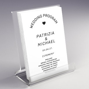 Prospectus 14 Cm X 21,6 Cm Programme moderne de mariage noir et blanc