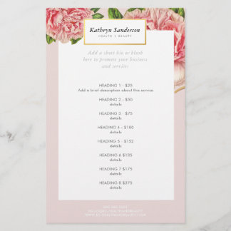 Prospectus 14 Cm X 21,6 Cm PROMO PRIX SERVICE LISTE vintage rose peony floral