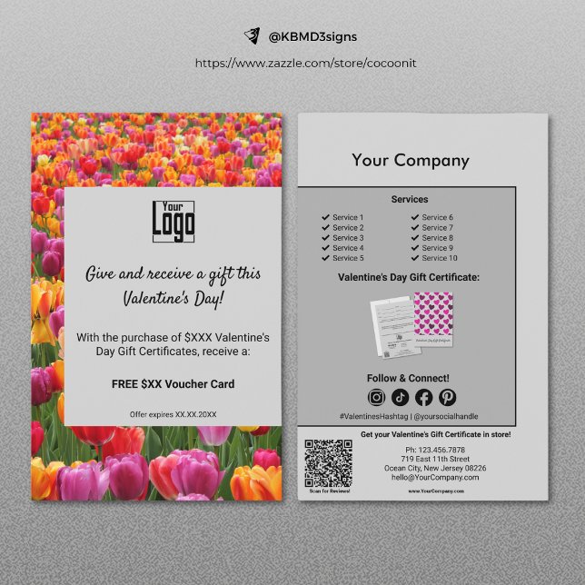 Prospectus 14 Cm X 21,6 Cm Promotion du certificat cadeau Floral Valentine's  (Floral Valentine's Day Gift Certificate Promotion Flyer)