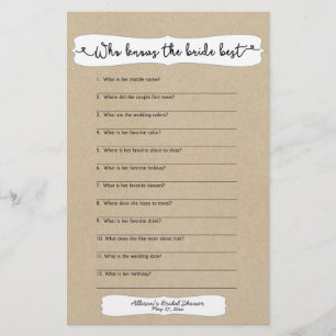 Prospectus 14 Cm X 21,6 Cm Qui connaît la mariée meilleur jeu de douche, kraf