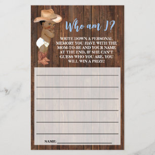 Prospectus 14 Cm X 21,6 Cm Qui suis-je AA Cowboy Pink Baby shower Game Card