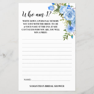 Prospectus 14 Cm X 21,6 Cm Qui suis-je ? Fête des mariées Blue Flowers Game C