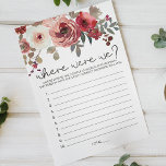 Prospectus 14 Cm X 21,6 Cm Red Blush Floral Roses Jeu Où Étions-Nous<br><div class="desc">Où nous étions jeu de douche nuptiale. Aquarelle Rouge et Flore Blush. Les articles correspondants pour compléter votre collection d'événements sont disponibles dans notre boutique Zazzle!</div>
