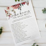 Prospectus 14 Cm X 21,6 Cm Red Blush Floral Roses Jeu Qui Connaît Mariée Meil<br><div class="desc">Qui connaît la mariée meilleur jeu de douche nuptiale. Aquarelle Rouge et Flore Blush. Les articles correspondants pour compléter votre collection d'événements sont disponibles dans notre boutique Zazzle!</div>