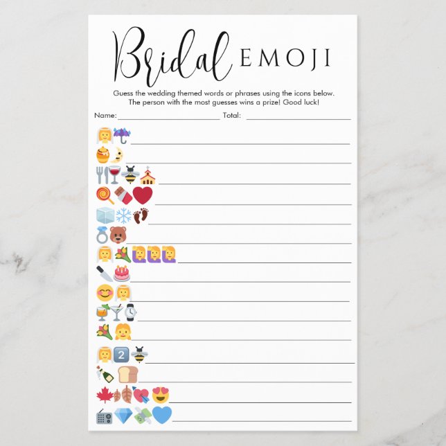 Prospectus 14 Cm X 21,6 Cm Réponses Emoji Bridal Simple Inclut Pictionary (Devant)