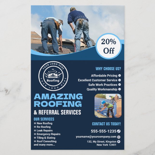 Prospectus 14 Cm X 21,6 Cm Roofing Company | Custom Logo Services (Devant)