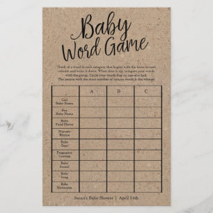 Prospectus 14 Cm X 21,6 Cm Rustic Kraft Mot Jeu Douche Papier Jeu