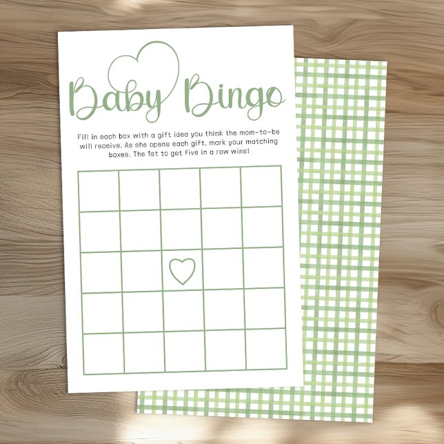 Prospectus 14 Cm X 21,6 Cm Sage Green Baby Shower Bingo Game Card (Baby Bingo Game Card)