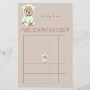 Prospectus 14 Cm X 21,6 Cm Sage Green Teddy Bear Baby shower Bingo Jeu Flyer