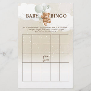 Prospectus 14 Cm X 21,6 Cm Sage Teddy Bear BINGO Baby shower Games Circulaire
