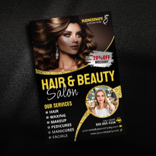 Prospectus 14 Cm X 21,6 Cm Salon de Beauté Coiffeur Paillettes Or Luxueux