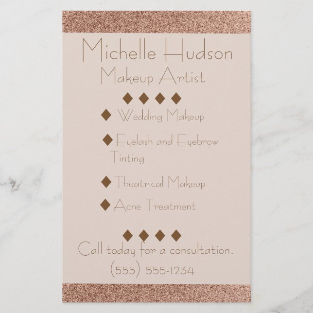 Prospectus 14 Cm X 21,6 Cm Salon de beauté rose Gold Maquillage Artiste (Devant)