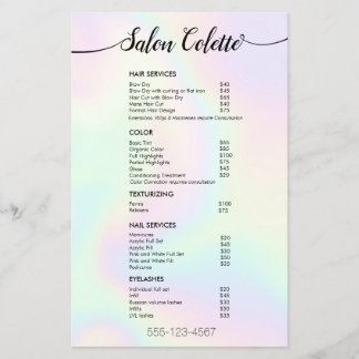 Prospectus 14 Cm X 21,6 Cm Salon de calligraphie Pastel Iridescente Menu Serv