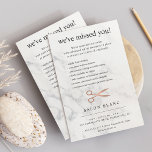 Prospectus 14 Cm X 21,6 Cm Salon de coiffure en marbre et Rose en or Réouvert<br><div class="desc">Annoncez votre entreprise réouvrant à la communauté avec ce prospectus élégant qui est parfait pour les salons de cheveux, les stylistes ou les coiffeurs. Le design moderne comprend du lettrage au charbon de bois sur un arrière - plan en marbre blanc orné d'une paire de ciseaux styliste en feuille d'or...</div>