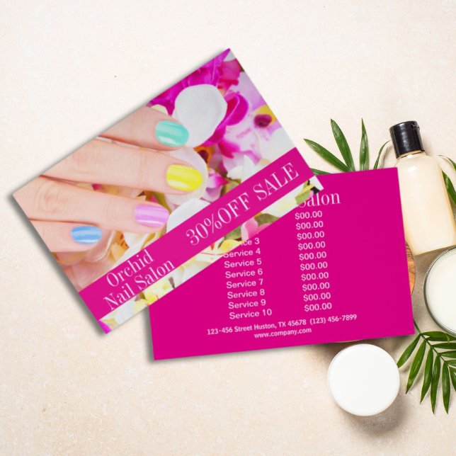 Prospectus 14 Cm X 21,6 Cm Salon de SPA Esthétique de beauté Tarifs (Beauty Esthetician SPA Nail Salon Price Lists Flyer)