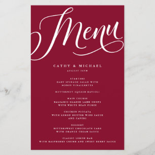 Prospectus 14 Cm X 21,6 Cm Script florissant moderne, Menu Papier Bourgogne