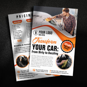 Prospectus 14 Cm X 21,6 Cm Service de lavage et de cirage de voiture orange p