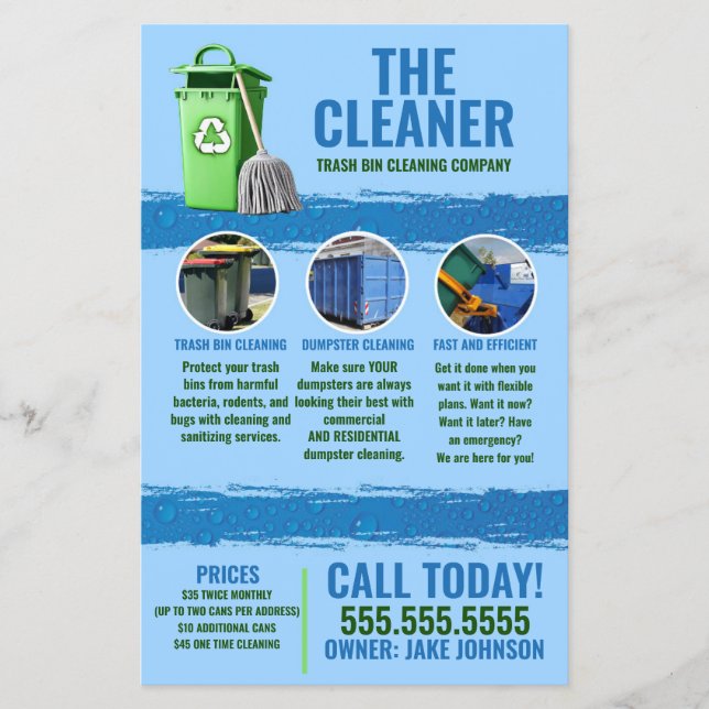 Prospectus 14 Cm X 21,6 Cm Service de nettoyage des poubelles (Devant)
