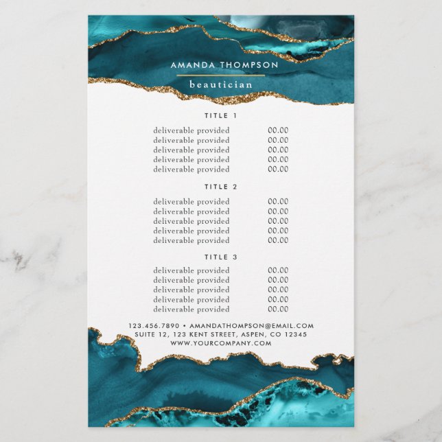 Prospectus 14 Cm X 21,6 Cm Services de pierre d'agate sarcelle - Turquoise et (Devant)