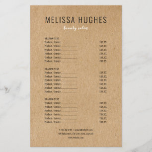 Prospectus 14 Cm X 21,6 Cm Simple Moderne Menu De Services De Salon Kraft Rus