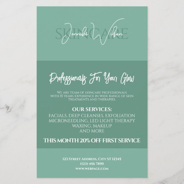 Prospectus 14 Cm X 21,6 Cm Soft green mint tone skincare (Devant)