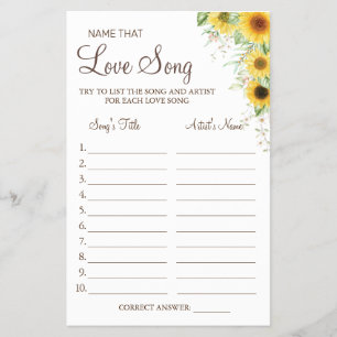 Prospectus 14 Cm X 21,6 Cm Sunflower Name that love song shower game card