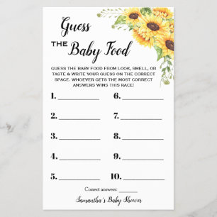 Prospectus 14 Cm X 21,6 Cm Sunflowers Guess the Baby Food Shower Game Card