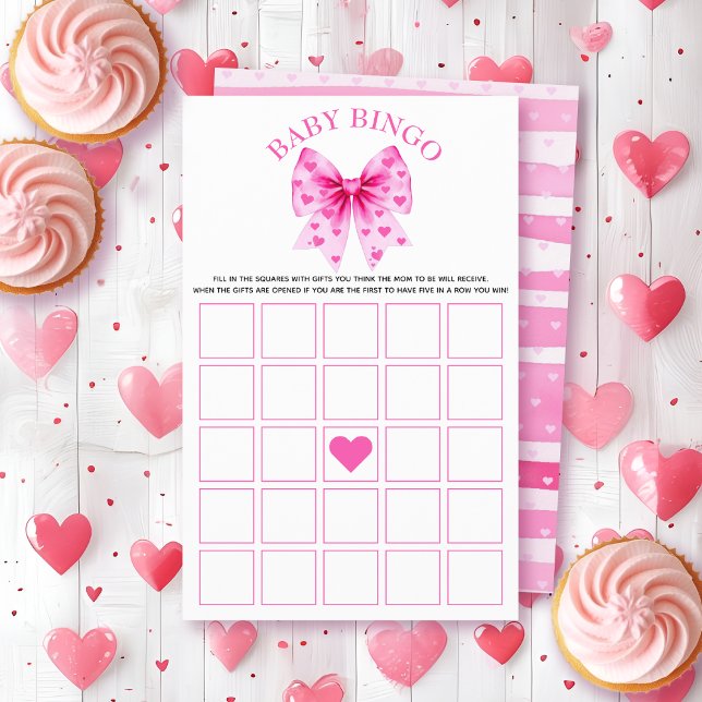 Prospectus 14 Cm X 21,6 Cm Sweetheart pink bow baby shower Bingo game (Créateur téléchargé)