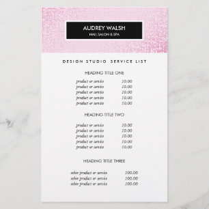Prospectus 14 Cm X 21,6 Cm Tarifs et Prestations du Salon Stylish Pink Sequin