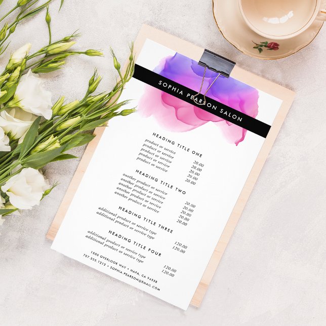 Prospectus 14 Cm X 21,6 Cm Tarifs et Prestations Modernes de l'Aquarelle Mage (Créateur téléchargé)