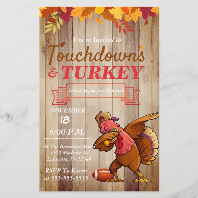 Prospectus 14 Cm X 21,6 Cm Touchdowns et Turquie Thanksgiving Invitation (Devant)