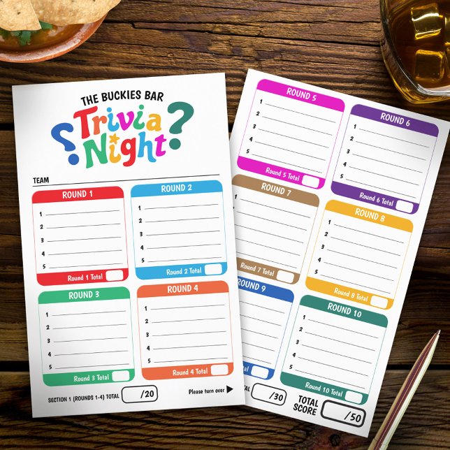 Prospectus 14 Cm X 21,6 Cm Trivia gaming 50 questions answer sheets (Créateur téléchargé)