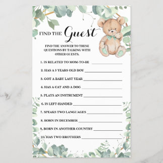 Prospectus 14 Cm X 21,6 Cm Trouvez la carte de jeu Baby shower Guest Bear Gre