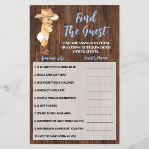 Prospectus 14 Cm X 21,6 Cm Trouvez la carte de jeu Baby shower Guest Cowboy