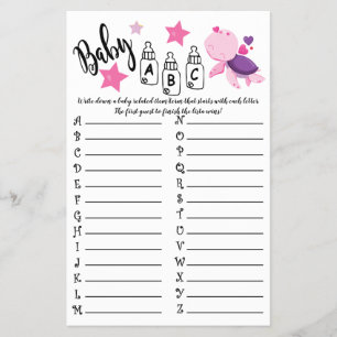 PROSPECTUS 14 CM X 21,6 CM TURTLE BABY ABC BABY SHOWER CARTE DE JEU