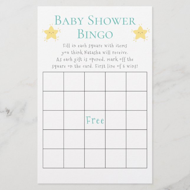Prospectus 14 Cm X 21,6 Cm Twinkle Little Star Baby shower Bingo Jeu (Devant)