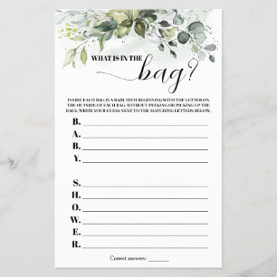 Prospectus 14 Cm X 21,6 Cm Verdure Ce qui est dans le Baby shower de sac Jeu