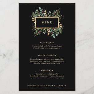 Prospectus 14 Cm X 21,6 Cm Vert doré sur noir Menu Mariage de Noël