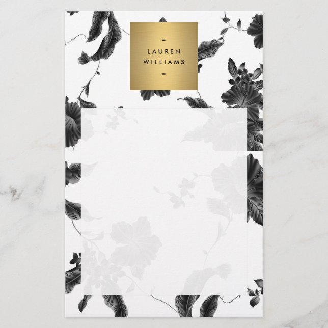 Prospectus 14 Cm X 21,6 Cm Vintage noir floral modèle blanc (Devant)