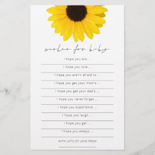 Prospectus 14 Cm X 21,6 Cm Vœux de tournesol pour jeu de baby shower