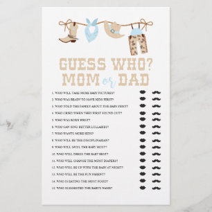 Prospectus 14 Cm X 21,6 Cm Western Cowboy Baby shower Devinez Qui Joue