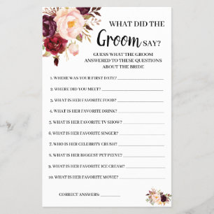 Prospectus 14 Cm X 21,6 Cm What Groom say Marsala Bridal Shower Game Card