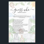 Prospectus 14 Cm X 21,6 Cm Wild One Safari 'Guess Who's Baby shower Game Flye<br><div class="desc">Conçu pour coordonner avec nos invitations "Wild One safari" Baby douche. Ce joli baby shower "Guess Who" jeu de maman ou de papa, présente des illustrations d'aquarelle d'un singe et d'un perroquet, parmi un arrière - plan de jungle verte. . Chaque question peut être éditée, donc si vous voulez les...</div>