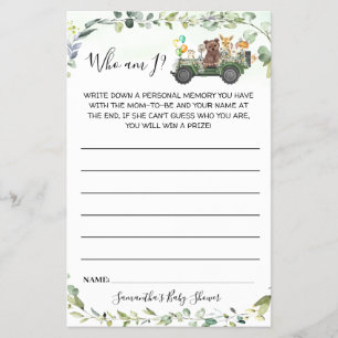 Prospectus 14 Cm X 21,6 Cm Woodland Animaux Who am I Baby shower Game Card