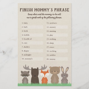 Prospectus 14 Cm X 21,6 Cm Woodland Baby shower Finish Mommy's Phrase Game