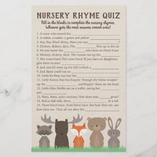 Prospectus 14 Cm X 21,6 Cm Woodland Baby shower Nursery Rhyme Quiz Cartes de 