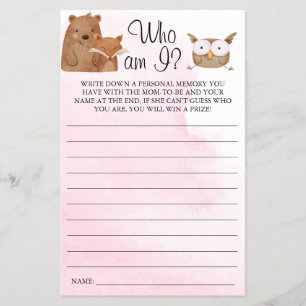 Prospectus 14 Cm X 21,6 Cm Woodland Who am I Baby shower game card